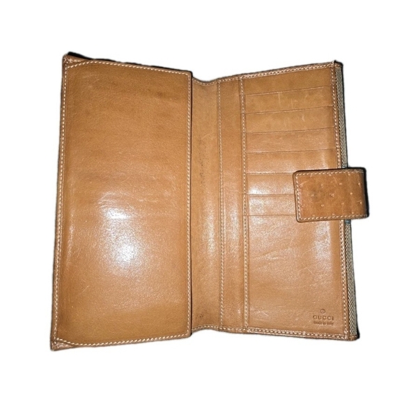RARE Authentic Gucci Amalfi Beige and Brown Cloth Wallet with Silver Accent EUC - Picture 3 of 9